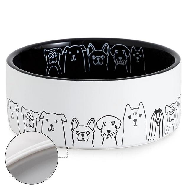 Fun Elements Ceramic Dog Bowls, Non-Slip Dog Bowls Large Sized Dog, 64 Fl Oz Black Dog Food Bowls Dog Water Bowl for Medium Dogs with Adorable Dog Patterns(Large,Black)