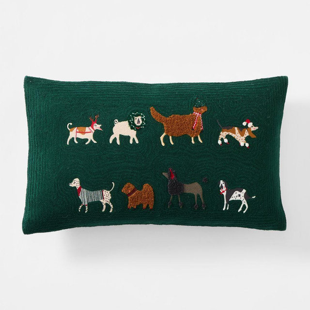 Nicole Cicak Festive Pups Pillow Cover, 12x21, Dark Green