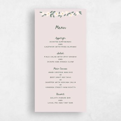 Light Mauve, Pink Wedding Menu - Marguerite