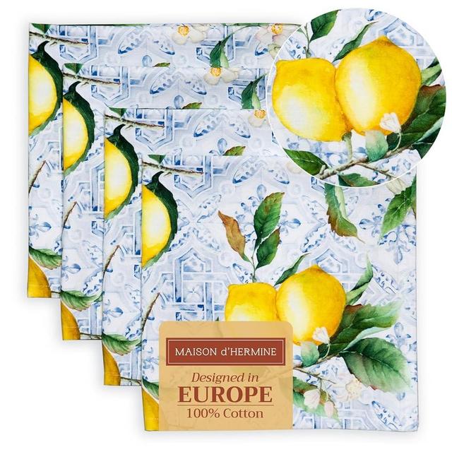 Maison d' Hermine Cloth Napkins Set of 4 100% Cotton Everyday Reusable Square Napkins Cloth Washable, Dinner, Party, Wedding, Restaurant, Spring/Summer (Citrus, 20" x 20")