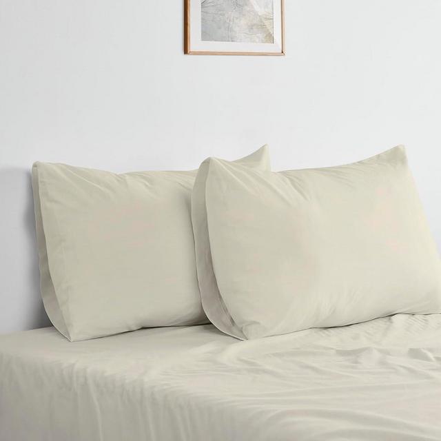 Bioweaves 100% Organic Washed Cotton Percale Weave Pillow Cases Standard Size GOTS Certified Queen Pillow Covers, Envelope Closure – Set of 2, F Dew