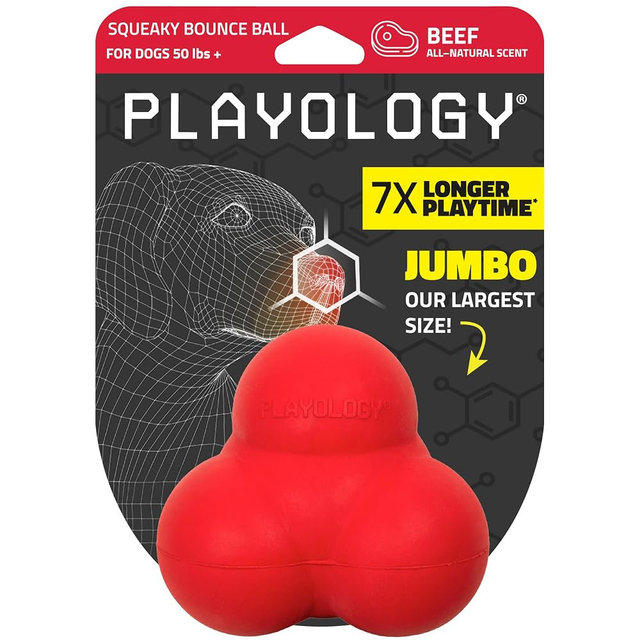 Playology Dog Toys | Squeaky Bounce Ball for Large Dogs | Beef Scented Jumbo Dog Ball for Interactive Play