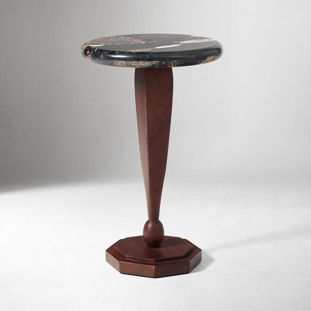 Pierce & Ward 13" Marble Drink Table, Claro, Black Bassi Marble