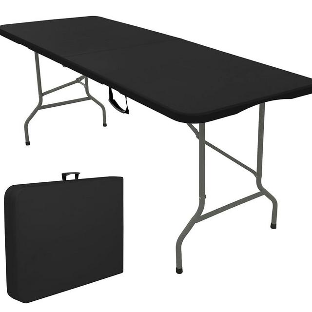 JALANCY Folding Tables with Carrying Handle Lightweight Rectangular Portable Plastic Camping Table Steel Legs for Party, Dining, Wedding, Events, Picnic Indoor, Outdoor (5FT, Black)