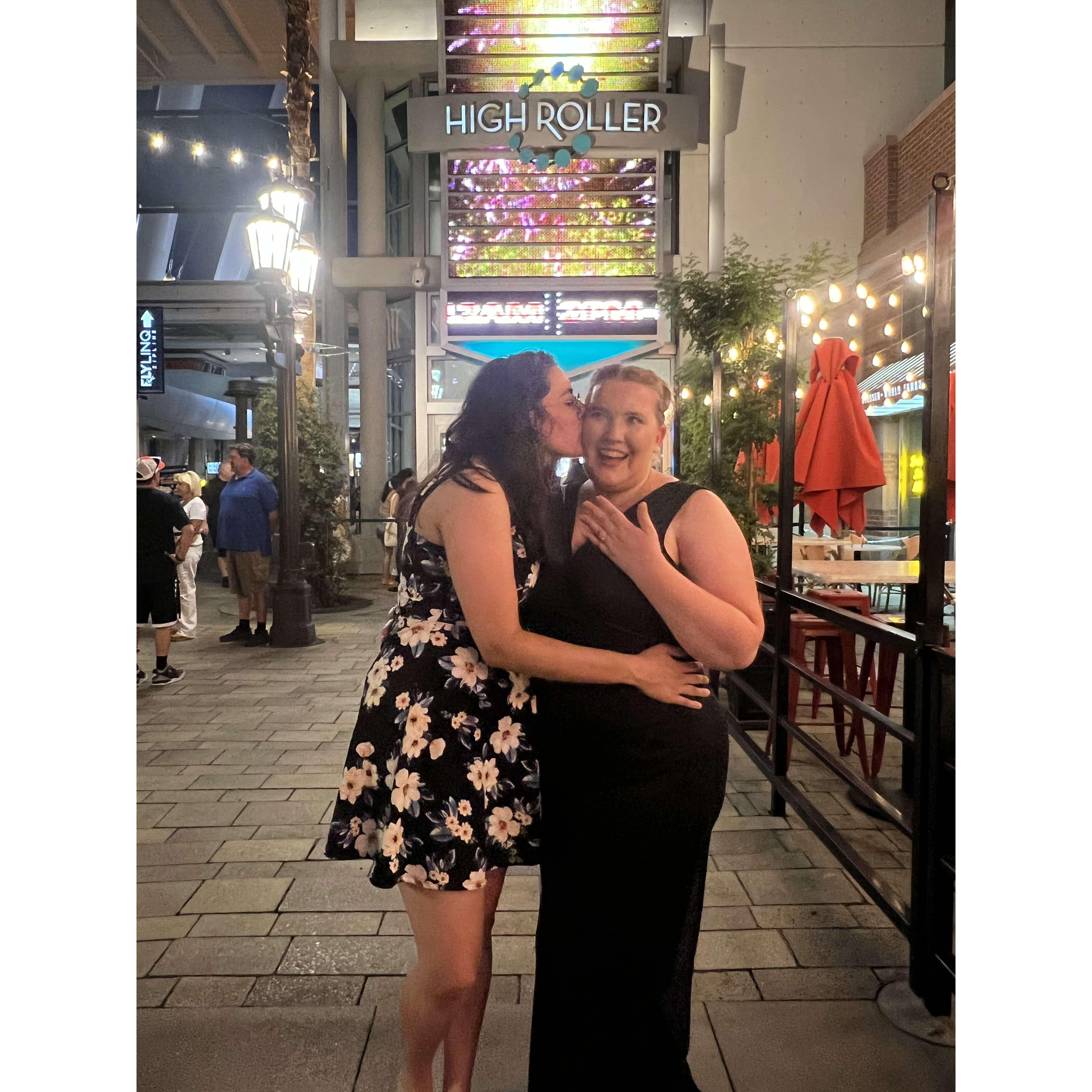 A photo outside of the High Roller after getting engaged