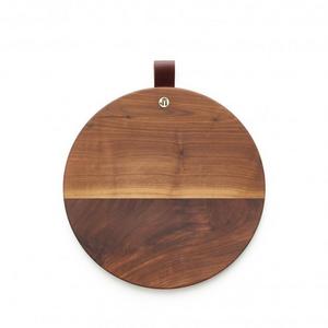Round Walnut Cutting Board with Leather Tab