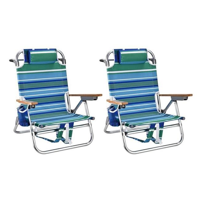 Backpack Beach Chairs for Adults Capacity 300 LBS Low 5 Position Beach Chair with Pouch Straps Folding Lightweight Reclining Aluminum Wide Lay Flat Single