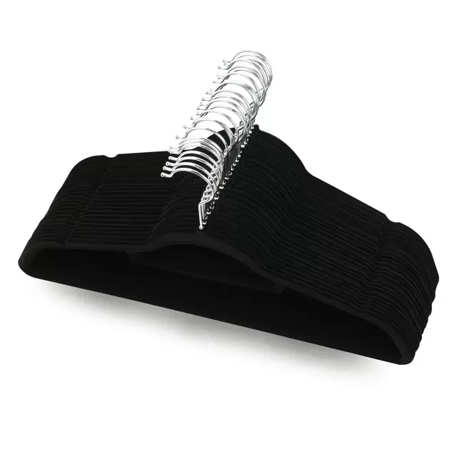 Squared Away™ Velvet Slim Suit Hangers with Chrome Hook in Black (Set of 50)