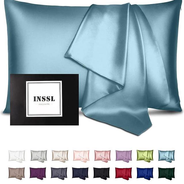 INSSL Silk Pillowcase for Women, Mulberry Silk Pillowcase for Hair and Skin and Stay Comfortable and Breathable During Sleep(Blue Gray,Standard)