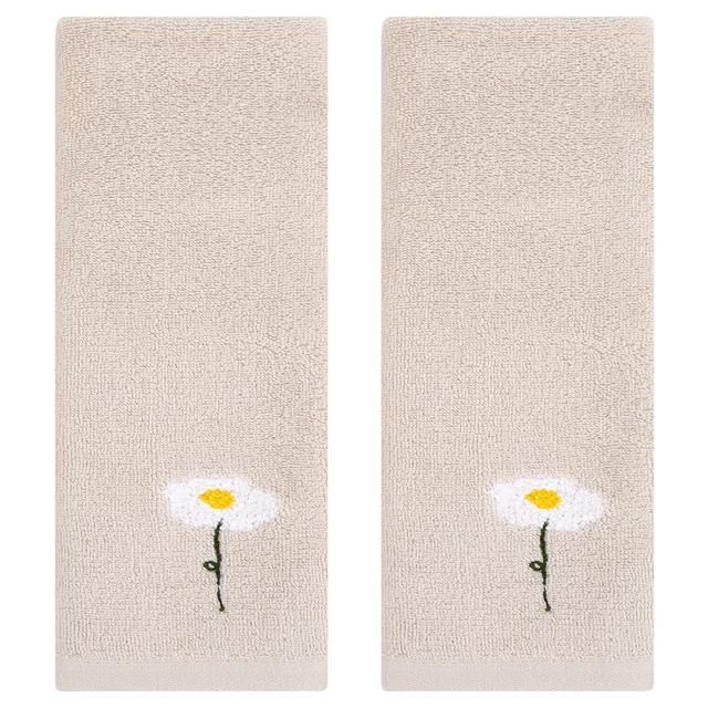 REGALWOVEN Bathroom Floral Pattern Soft Absorbent Cotton Hand Towels Light Brown 2 Pcs