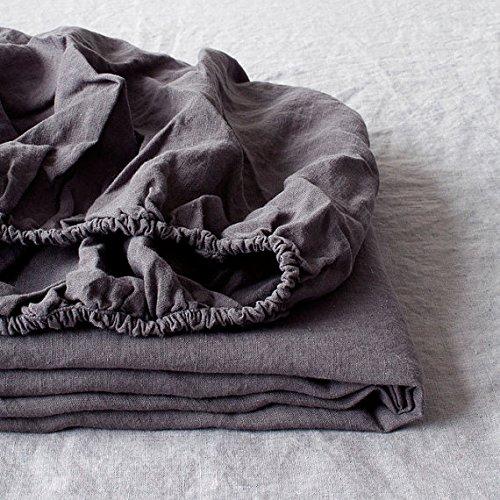 Simple&Opulence 100% Linen Fitted Sheet Queen(1 Piece), 14 Inch Deep Pocket Mattress Cover Natural French Flax Stone Washed Farmhouse Soft Breathable Bottom Sheets-Charcoal Grey