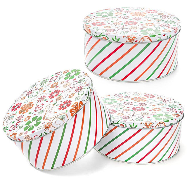 Yopay 3 Pack Metal Cookie Tins, Round Cookie Gift Tins for Storing Patisseries, Puff Pastries Craft Supplies, Baking Cake Container for Easter, Christmas and Year Round