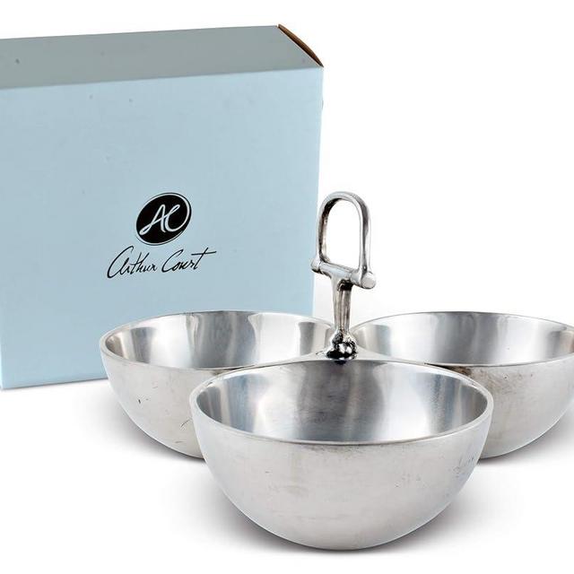 Arthur Court Equestrian Horse 3 Bowl Nut Snacks Candy Dish Bowl Ensemble - Cast Aluminum Hand Polished 5.5 inch Tall x 9 inch Wide