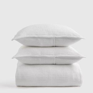 Quince Organic Ribbed Cotton Coverlet Set in White