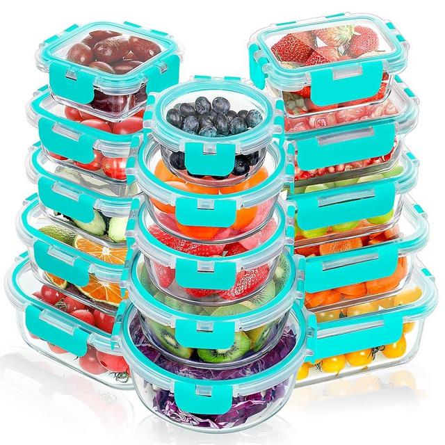 VERONES 30 Pieces Glass Meal Prep Containers Set, Stackable Glass Food Storage Containers with Lids-Airtight Glass Lunch Containers，for Microwave, Oven, Freezer & Dishwasher,Green
