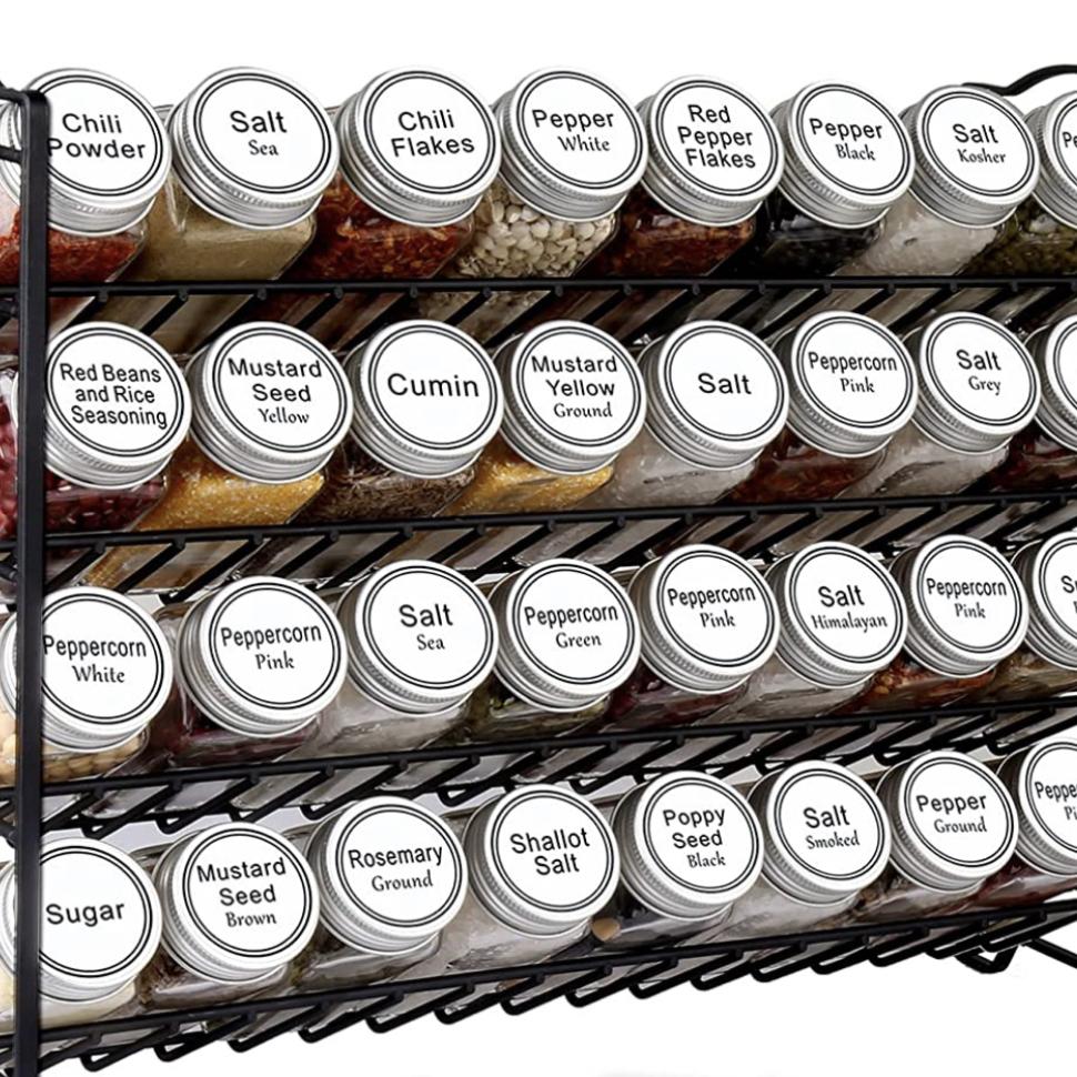 SWOMMOLY Spice Rack with Jars - 21 Glass Spice Jars with 386 Spice Labels, 3 Tier Spice Rack Organizer for Cabinet, Countertop, Wall Mount