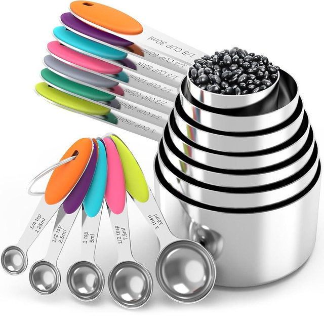 TILUCK Measuring Cups and Spoons Set, Stainless Steel, Kitchen Utensils for Cooking and Baking (12, Colorful)