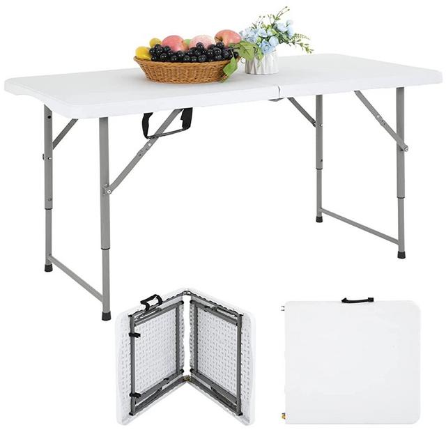 Camping Table Plastic Picnic Table Office Table for Parties Wedding Camping Office with Carrying Handle (4FT)