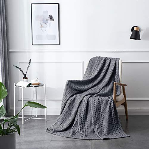 PHF Cotton Waffle Weave Queen Size Blankets 90” x 90” for Bed Couch Sofa Lightweight Cozy Breathable