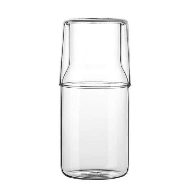 ZILJJ 500ml Bedside Water Carafe Set with Tumbler Glass Set for Bedroom Nightstand, Glass Mouthwash Bottle for Bathroom,Clear Glass Juice Water Pitcher,Night Water Carafe with Cup Set (17.5 oz)