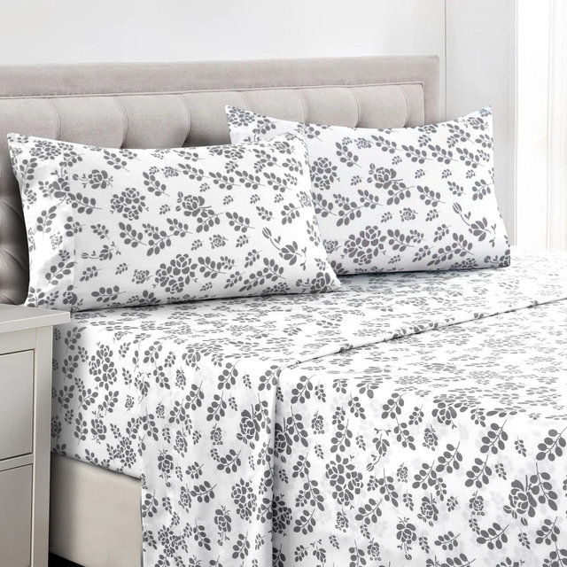 Lux Decor Collection Queen Bed Sheets, 16 Inches Deep Pocket Microfiber Sheets Set - White Gray