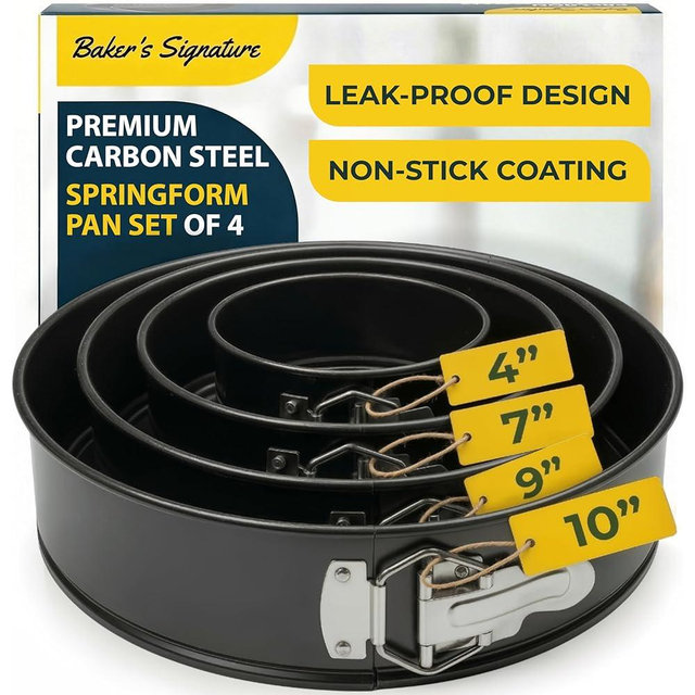 Springform Pan Set of 4 - 4,7,9,10" Carbon Steel With Removable Bottom – Leakproof Design, Nonstick Coating Cheesecake Pan – Durable Cake Mold With Secure Latch, Even Heat Cheese Cake Pans For Baking