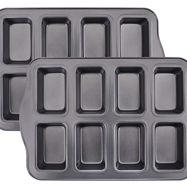 Lawei 2 Pack Mini Loaf Pan - 8 Cavity Non-Stick Bread Pans Carbon Steel Baking Pan