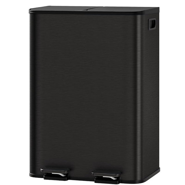 Garvee Trash Can, 2 x 8 gal (2 x 30 L) Garbage Can for Kitchen Dual Compartment Recycling Kitchen Step Trash Bin, Stainless Steel Trash and Recycle Bin Combo with Soft-Close Lid,Black