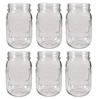 Sunshine Mason Co. Pint Size (16 ounce, 473 mL) Regular Mouth Drinking Glass Mason Jars 6 Pieces