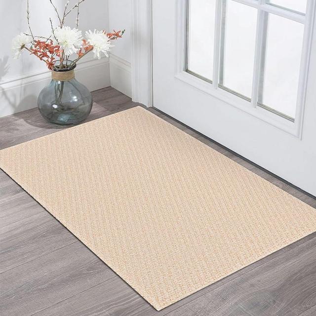 KOZYFLY Boho Rugs for Entryway 2x3 ft Small Area Rugs Washable Rubber Backed Front Door Rug Woven Cotton Entrance Rugs for Front Porch Bathroom Kitchen Bedroom (Beige, 2'x3')