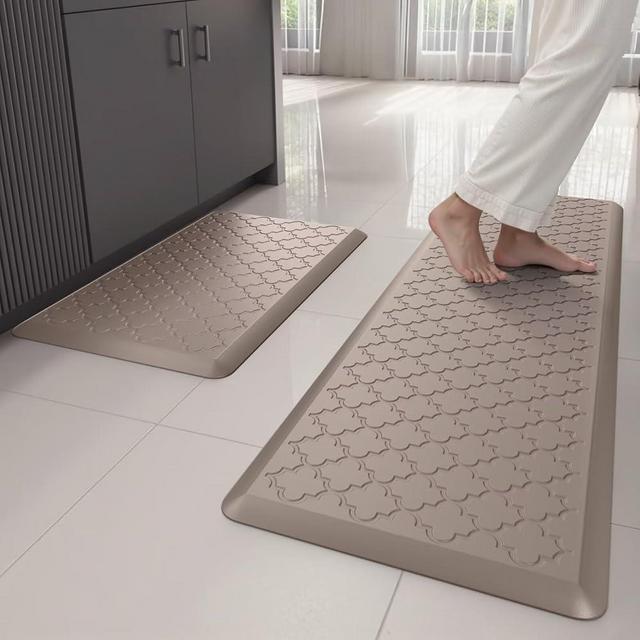 StepAura Kitchen Mats for Floor 2 Piece - Anti Fatigue Mats for Kitchen Floor - Non Slip Cushioned Rugs for Standing, Office, Sink, Laundry, Khaki