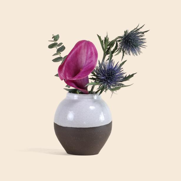 Short Bud Vase - Dark Brown + White