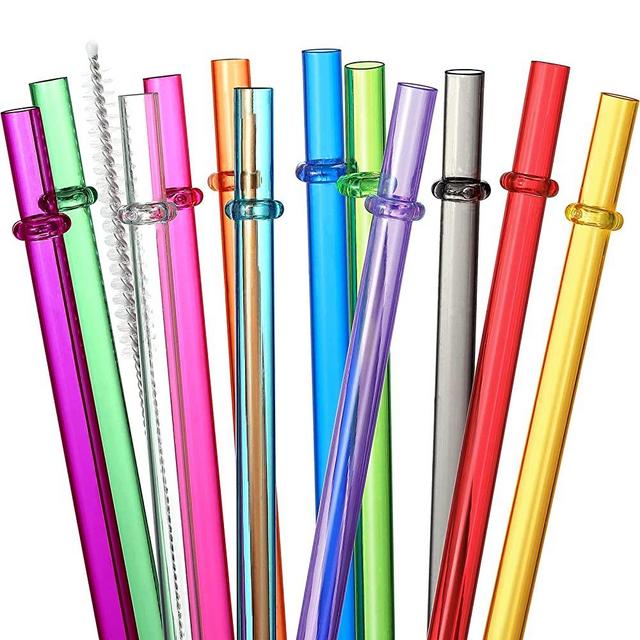 24 PCS, Reusable Straws with 4 Cleaning Brushes, 10.5" Long Tritan Hard Plastic Straws, 12 Colors Translucent Replacement Drinking Straws for 16OZ-32 OZ Tumblers, Cups, Jars, YETI, Starbucks, BPA Free