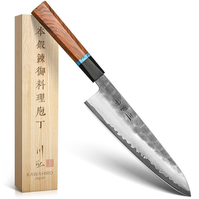 KAWAHIRO Japanese Hand Forging Chef Knife, Professional Handcrafted 8 inch Kitchen Knife, 3 Layers Japan VG10 Super High Carbon Steel Chef's Knife, Ergonomic Handle Grip, Mothers Day Gifts for Mom