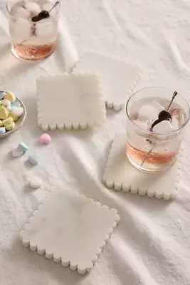 Scalloped Marble Coasters, Set of 4