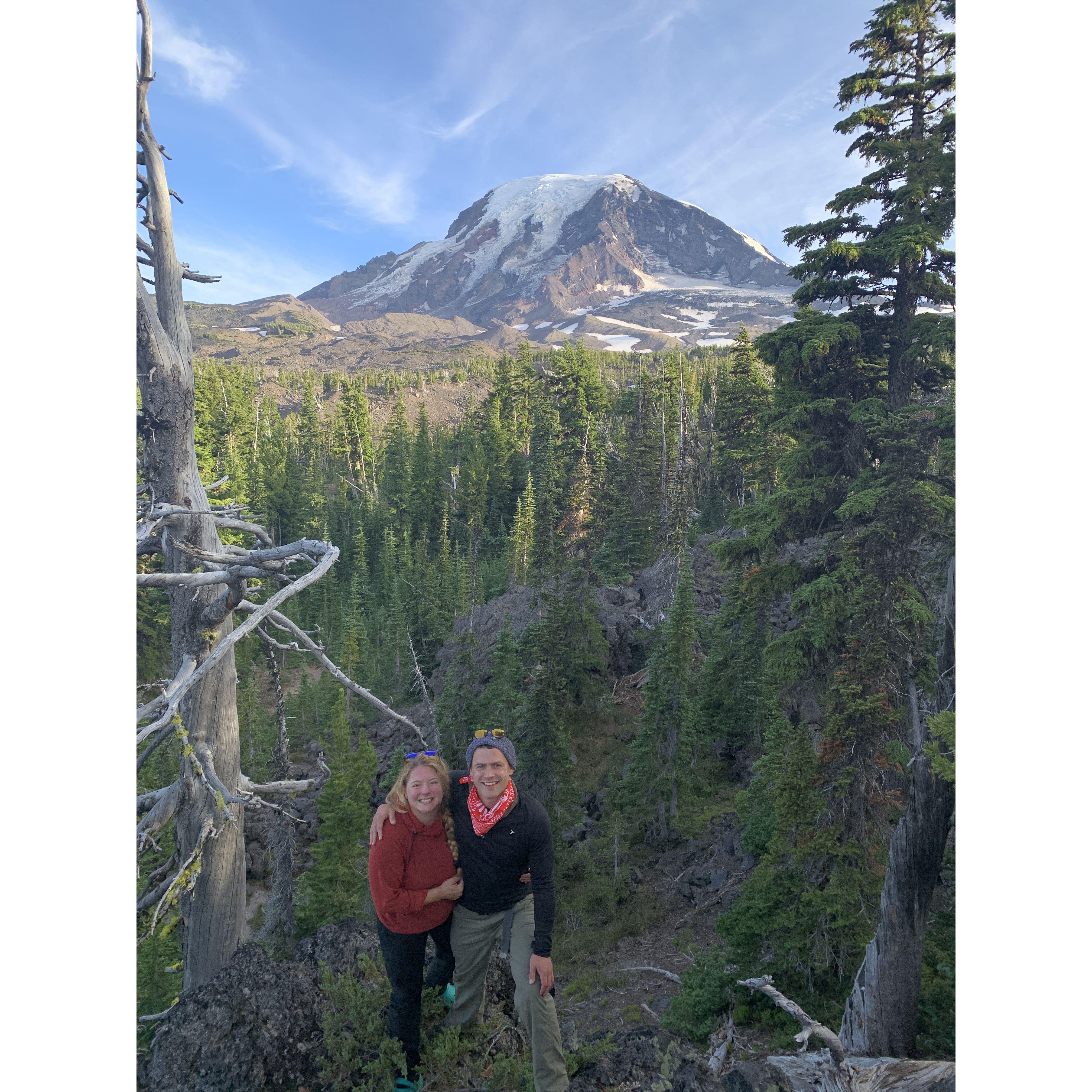 Feeling euphoric at Mt. Adams on Peyton's first backpacking trip!