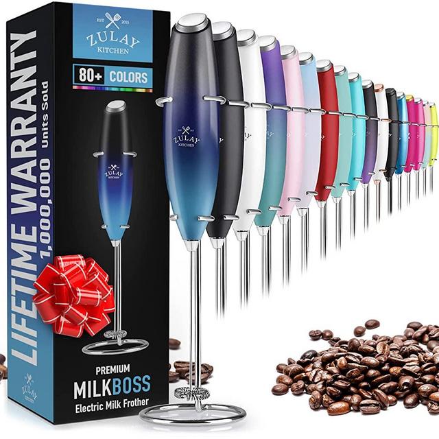 Zulay Powerful Milk Frother Handheld Foam Maker for Lattes - Whisk Drink Mixer for Coffee, Mini Foamer for Cappuccino, Frappe, Matcha, Hot Chocolate by Milk Boss (Deep Sea)