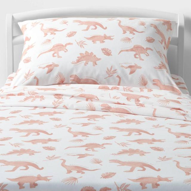 Full Dinosaur Cotton Sheet Set Pink - Pillowfort™