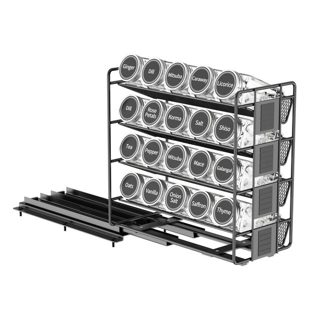 SpaceAid Pull Out Spice Rack Organizer with 20 Jars,with 801 Labels for Kitchen Cabinets,Left Facing