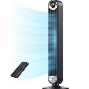 DREO Tower Fan for Bedroom, Upgraded DC 9 Speeds 20dB Ultra-Quiet Floor Fan, 90° Oscillating Fans with 28ft/s Velocity, 12H Timer, Standing Fan, Bladeless Fan Powerful for Home Office Room