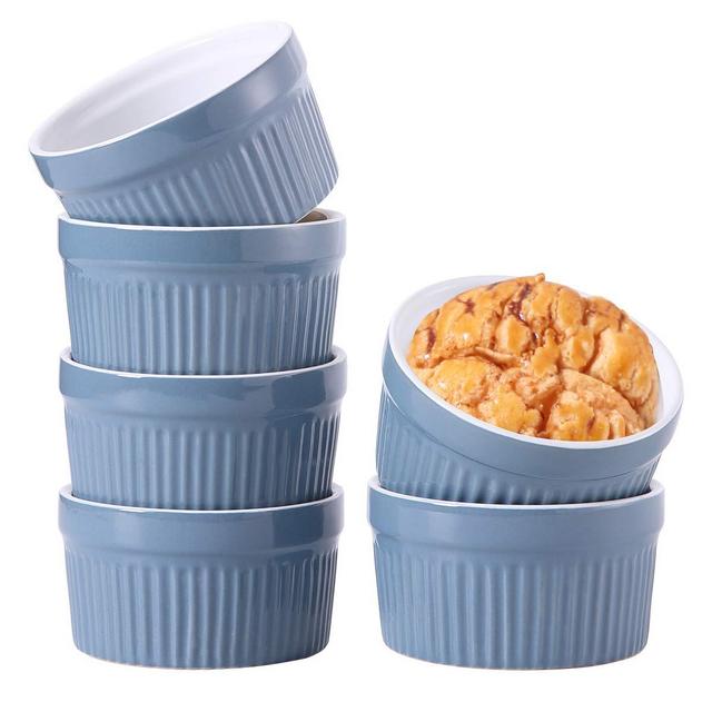Hompiks Ramekins Souffle Ramekin 4 oz Oven Safe Souffle Ramekins for Creme Brulee Baking Baking Set of 6 Grey Blue