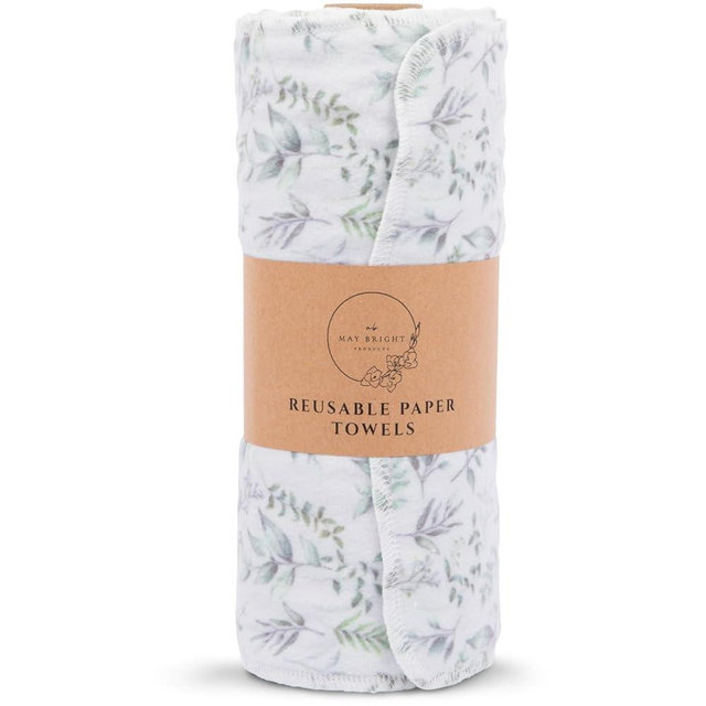 May Bright Reusable Paper Towels 2-Ply Washable Roll - Cloth Paper Towel Replacement - 15 Sheets of Paperless Paper Towels and Reusable Napkins With Greater Absorbency - Zero Waste