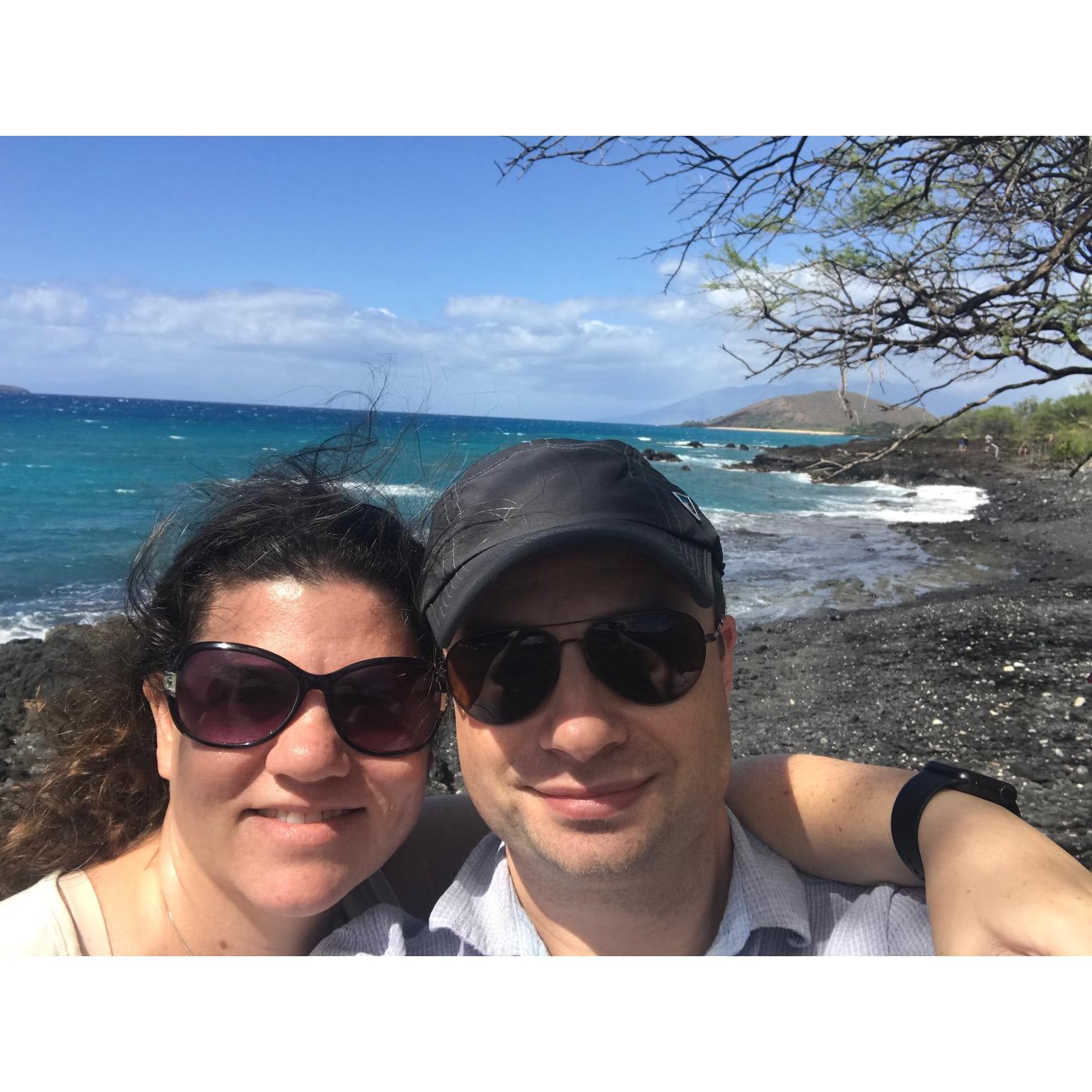 On the black sands beaches in Maui