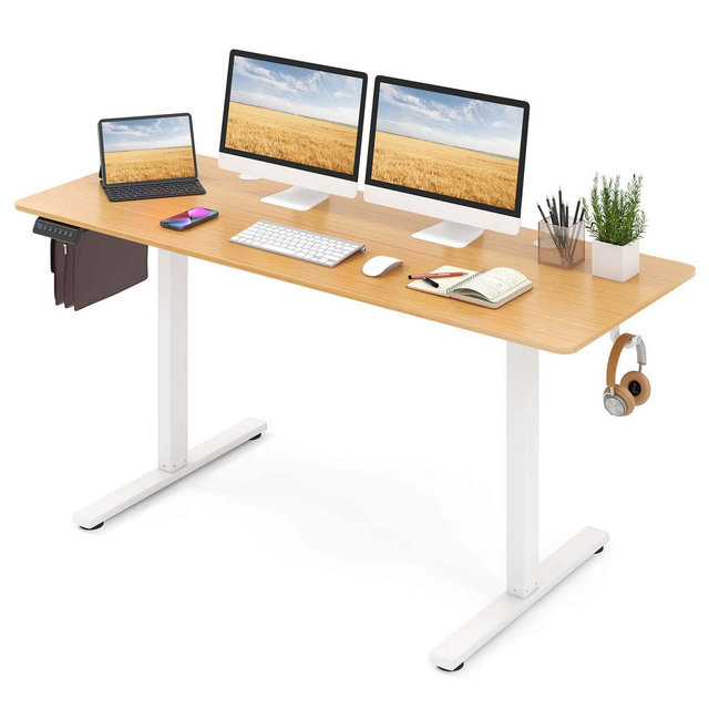 Costway 63 x 24 Inch Sit Stand Desk Height Adjustable Electric Standing Desk Natural