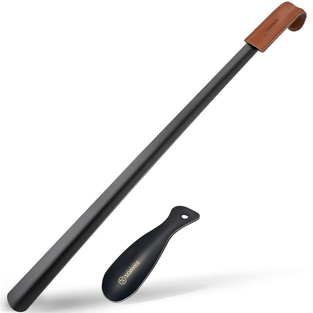 ZOMAKE Long Shoe Horn for Seniors Men,Metal Shoehorn Long handle for Boots, Shoe Spoon Helper