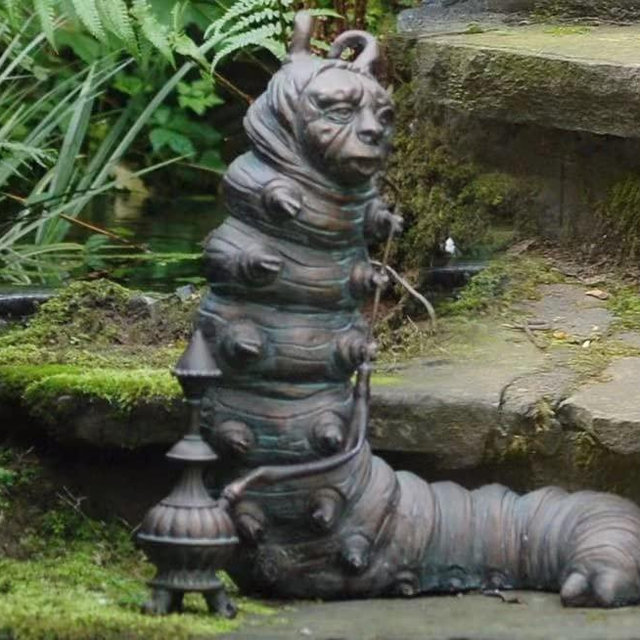 Bobbird Wonderland Garden Sculpture,Bronze Finish,Alice and Wonderland Decor,Garden Statue Ornament for Indoor Outdoor Garden Patio Lawn Yard, Caterpillar
