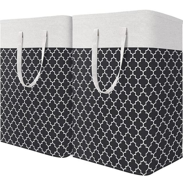 HomeHacks Laundry Baskets, 2-Pack Laundry Hamper with Long Handles, Collapsible Waterproof Clothes Hamper, Durable Tall Laundry Bin, Clothes Hamper for Bedroom, Bathroom, College Dorm, Dirty Clothes, Toys, 75L Black