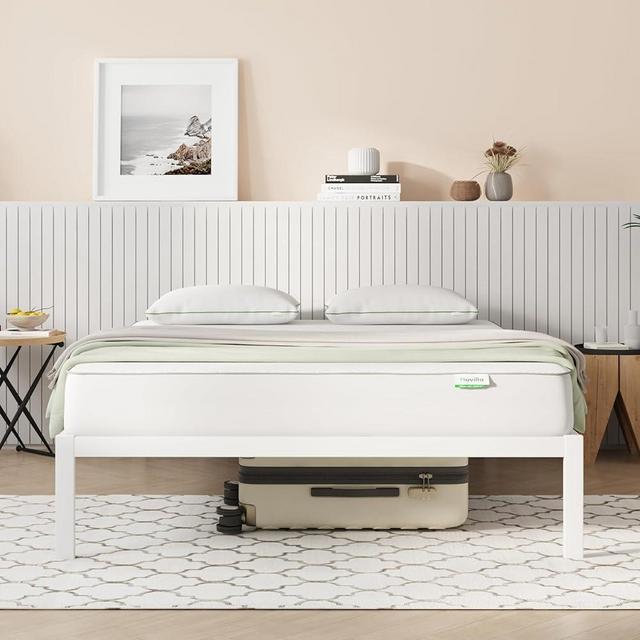 Novilla Metal Platform Bed Frame, Wood Slat Support, No Box Spring Needed, Easy Assembly, White, Queen