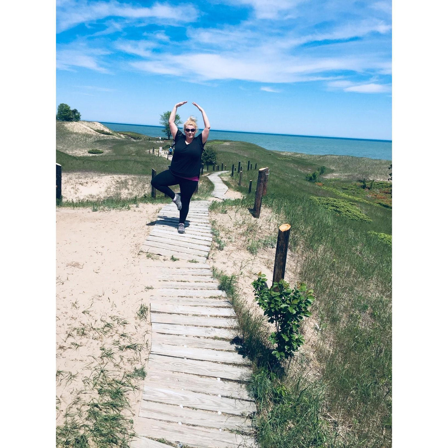 Cordwalk yoga near Lake Michigan.