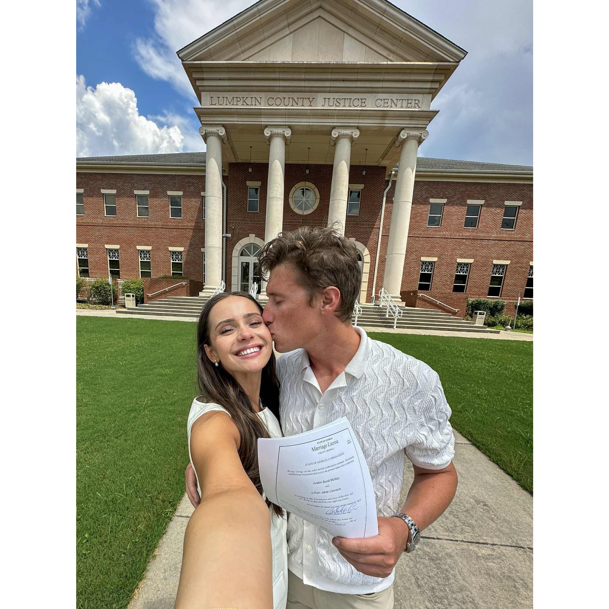 Obtaining our license to wed!